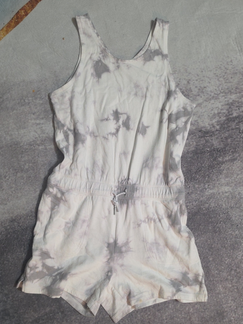 Athelta Girl Girls Tie-Dye Tank One-Piece Romper - White & Gray